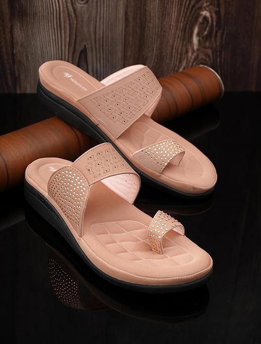Image of HEALTH FIT EXTRA SOFT Women's Comfortable Memory Foam Doctor Slippers /Flip-Flops|Fashionable Casual & Stylish|Lightweight & Breathable|Outdoor Synthetic Casual Chappals Sandals Ladies & Girls HF24