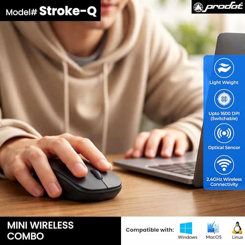 Image of ProDot Laptop Size Mini Wireless Keyboard and Mouse Combo | 2.4GHz USB Nano Receiver | Slim Keyboard with Silent Keys | Ergonomic Optical Mouse | Plug & Play for Laptop, PC, Windows, Mac