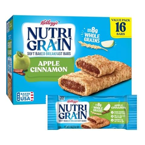 Nutri-Grain Soft Baked Breakfast Bars, Made with Whole Grains, Kids Snacks, Value Pack, Apple Cinnamon, 20.8oz Box (16 Bars)- Pack of 3 Cover
