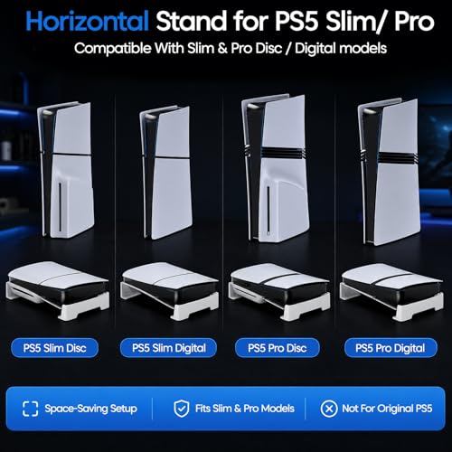 Image of Sounce Horizontal Stand for PS5 Slim /Pro Console - Anti-Slip ABS Base, Port & Button Access, Stable Desk Organizer for PS5 Slim Digital & Ultra-HD Edition
