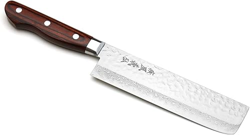 Vista 34 de Yoshihiro VG-10 Damascus Santoku cuchillo japonés multiuso, para chef, 7 pulgadas (estilo occidental, mango de madera de caoba)