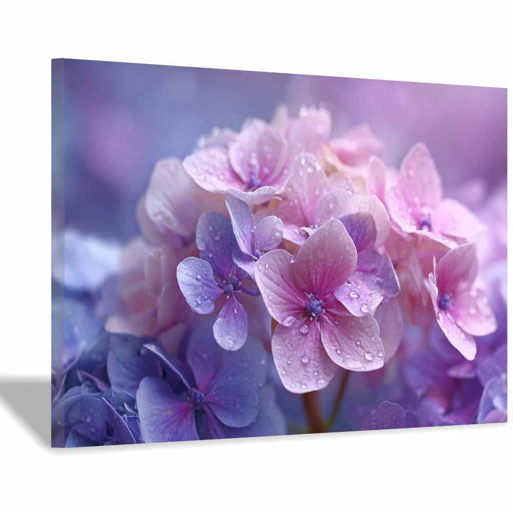 ZAMAEIU Nature Landscape Canvas Wall Art Hydrangea Clusters posters picture, Modern Wall Decor, for Bedroom, Office, Living Room, Corridor, classroom(Purple;)-30x50cm Framed