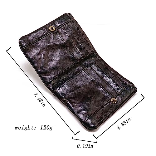 1PCS Genuine Leather Bifold Wallet Single Snap Men's Leather Wallet Vintage Wallet Can Hold Banknotes, Bank Cards, Coins (Coffee color)2