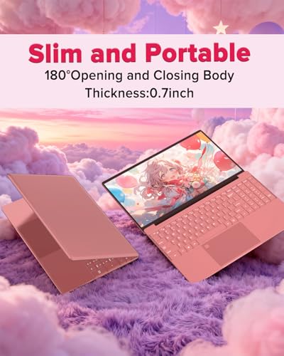 Image of 2026 Laptop Computer Notebook,15.6 inch IPS FHD Display,8GB RAM 256GB SSD,Celeron N5100 Processor,WiFi5,BT5.0,USB3.0,Backlit keyboard,Fingerprint for Business Home Office and Students,Rose Gold