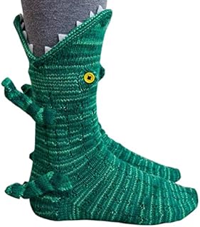Knit Crocodile Socks,Funky Knitting Pattern Whimsical Alligator Knitting Cuff,Cute Funny Cartoon Winter Warm Soft Floor Socks, Creative Animal Shape