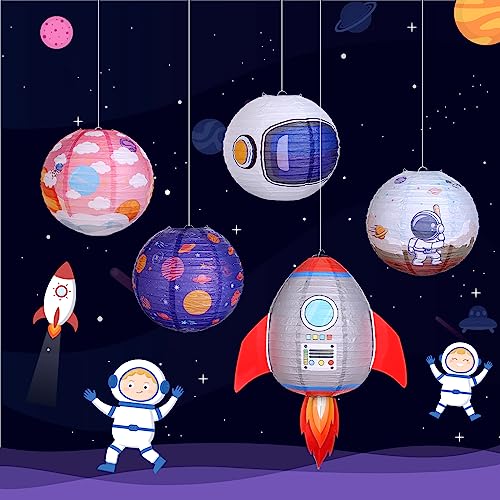 Image of Space Party Decorations Paper Lanterns Outer Space Theme Solar System Planet Hanging Decor for Kids Space Themed Parties Birthday Classroom Home Party Supplies 5pcs