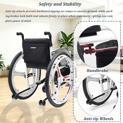Image of Portable Folding Sports Wheelchairs, Self-propelled Lightweight Aluminum Alloy Chair, Swing Away Footrests & Anti-Tip Wheels(A,43cm /16.9in Seat)