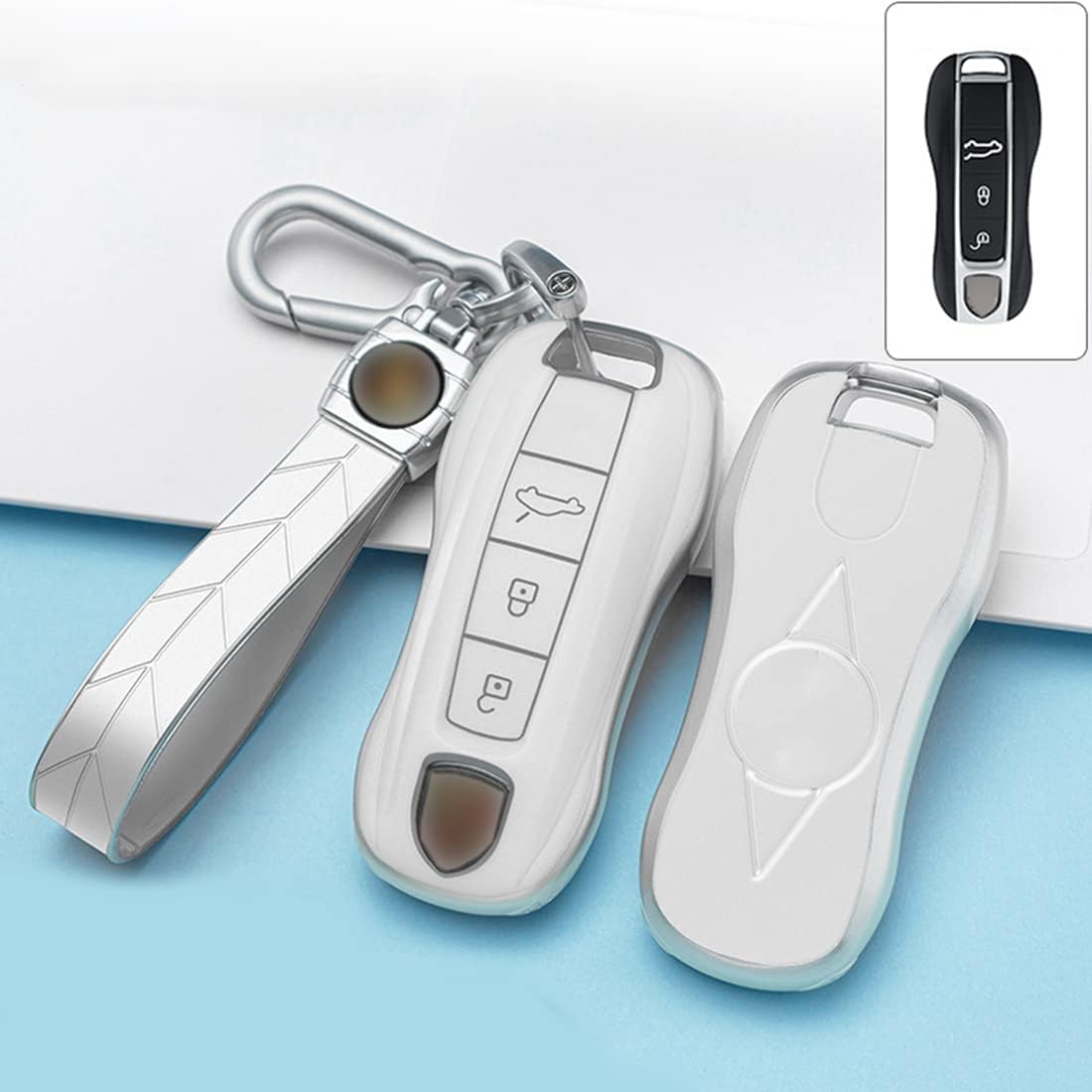 Premium Soft TPU Key Fob Cover Fit for Porsche Panamera Cayenne Macan 918 3 Buttons 2020-2021 Case Protector Shell