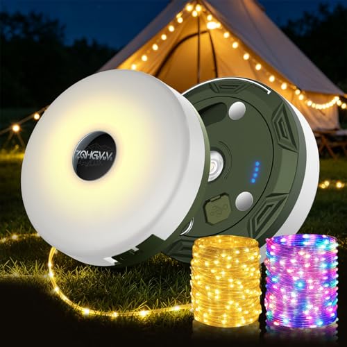 ZQHGMM Camping String Lights Rechargeable 32.8ft Retractable String Lights Waterproof Indoor/Outdoor Use 8 Modes 4-in-1 Quick Storage Portable Lamp Suitable for Camping RVs Parties Christmas