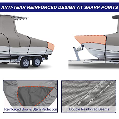 Zenicham 600D Marine Grade Fade And Tear Resistant Trailerable T-Top Boat Cover，Heavy-Duty Waterproof And Uv-Proof Ttop Boat Storage Cover With Windproof Metal Buckle Straps Fit 26Ft-28Ft L(Grey) #TOP5
