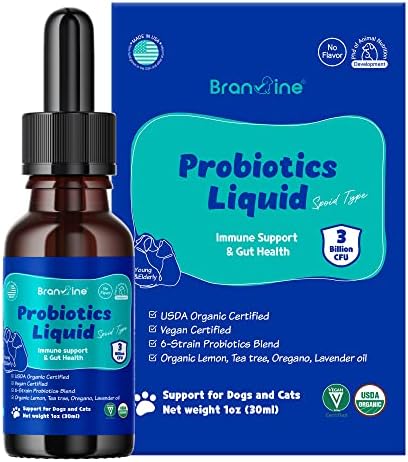 Branvine Probiotics Liquid Immune Support& Gut Health for Cats and Dogs – 6-Strains Probiotics with Organic Lemon, Organic Tea Tree, Organic Oregano, Organic Lavender (30 ml)