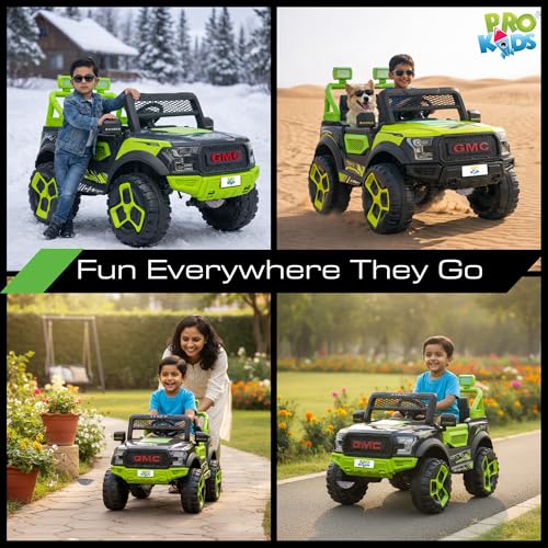 Image of PRO KIDSRanger 12V Battery Operated Jeep for Kids with Remote Control, Bluetooth, USB & AUX | Ride-On Electric Car with LED Lights, Music & Seat Belt | Boys & Girls (1-8 Years)