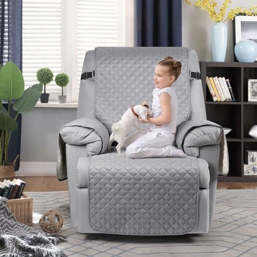 Image of TAOCOCO Recliner Slipcover - Washable Armchair Protector With Elastic Strap For Pets (Pale Grey, Update)