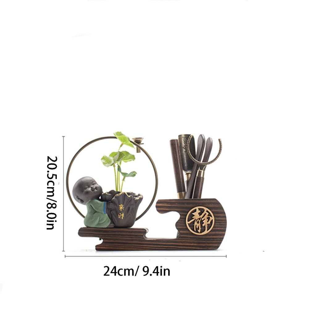Quemador De Incienso De Reflujo For Ceremonia del Té, Pequeño Recipiente De Flor De Monje De Arcilla Púrpura, Cucharadita De Ébano Simple For El Hogar, Clip For Té