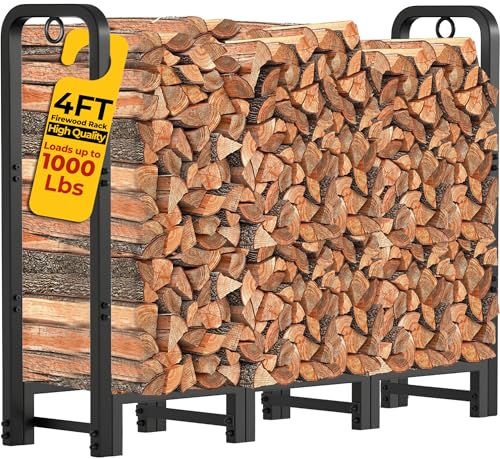 Amagabeli Firewood Log Rack Outdoor 4ft Heavy Duty Logs Holder for Fireplace Indoor Outdoor...*