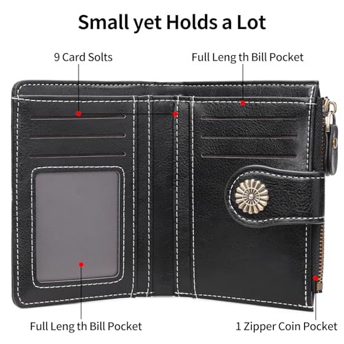 Small Wallet for Women Bifold Credit Card Holder RFID Blocking with Zipper Pocket2