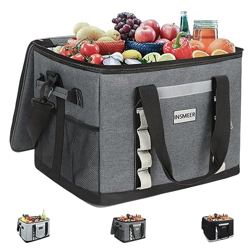 INSMEER Insulated Cooler Bag 65 Cans/48 L, Collapsible Soft Sided Cooler with Shoulder Strap, Large Leakproof Portable Ice Box for Camping/Picnic/Car Travel, Drak Gray