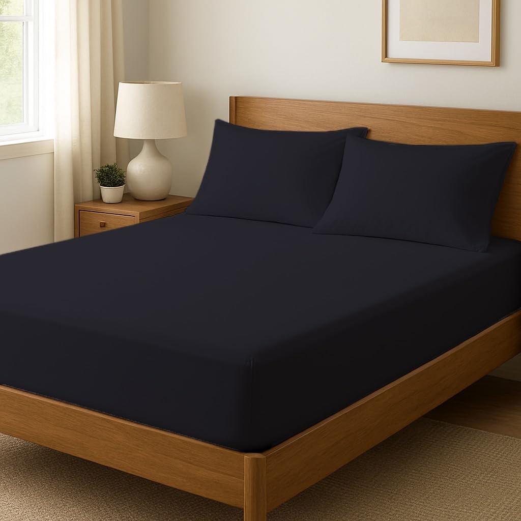 Novexa 100% Egyptian Cotton Single Fitted Sheets 400 Thread Count 35cm Deep Cooling Hotel Quality Bed Sheet Luxury Ultra Soft Bottom Black Fitted Bedsheets