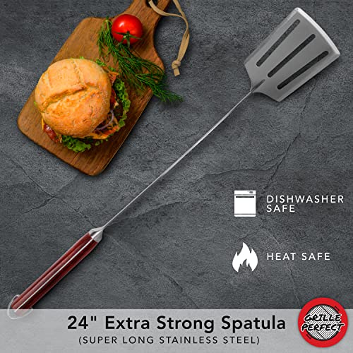 Heavy Duty 24-inch Stainless Steel Fork, Tongs, and Spatula for Barbecue and Griddle