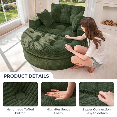 Image of MAXYOYO L Shape Sectional Sofa Couch and Round Chaise Lounge, Modern Cloud Couch with Ottoman, Comfy Sofa with Layered Cushion, Tufted Upholstered Sleeper Chair for Living Room, No Assembly Required