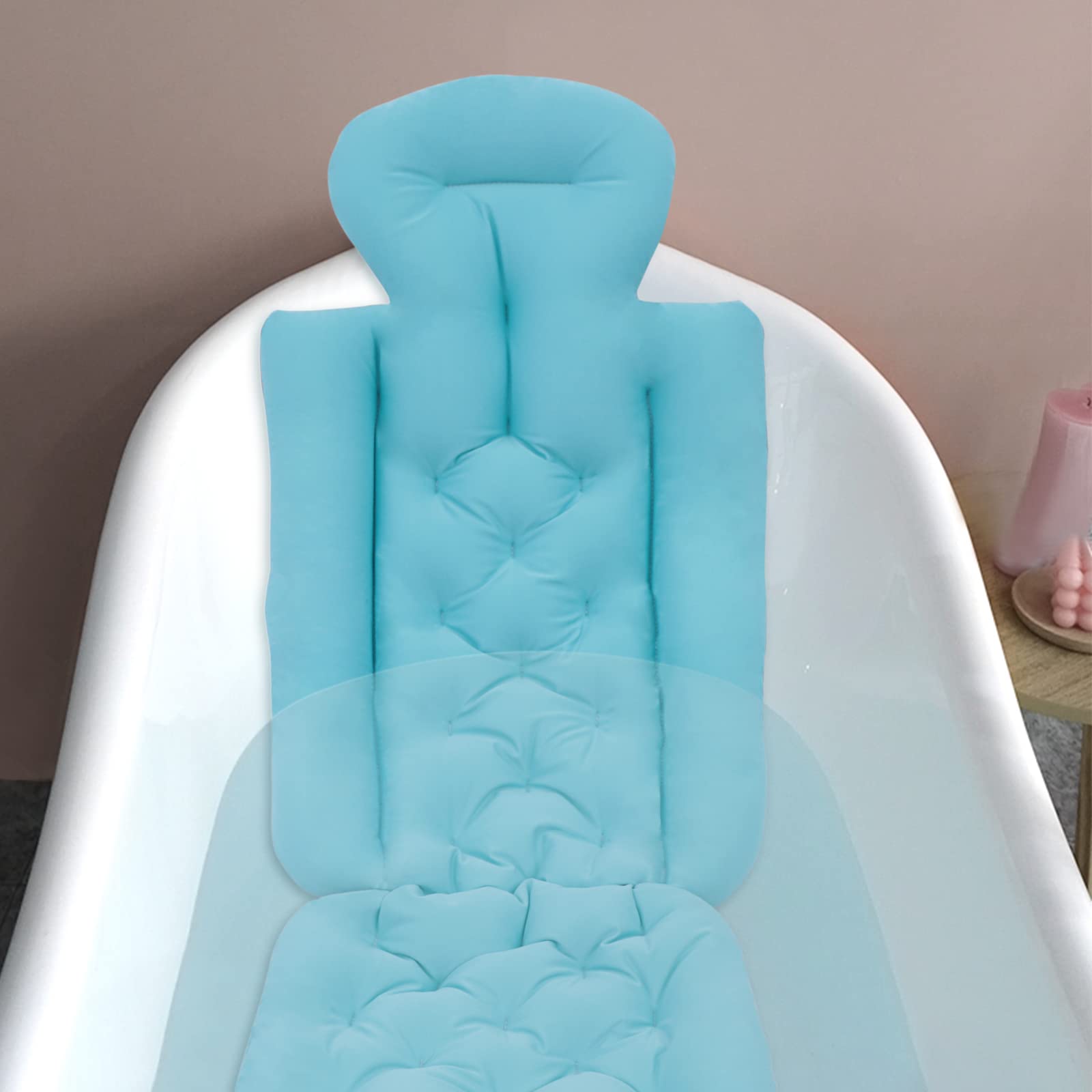 Cuscino da bagno di alta qualità con ventose – Cuscino da bagno extra grande per rilassare tutto il corpo, design antiscivolo per vasca da bagno massaggio SPA, facile da pulire (adulti e donne