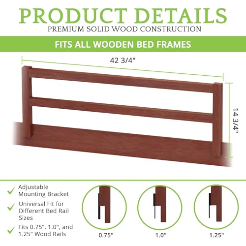 Image of CC KITS Safety Guard Rail for Baby, Kids, and Children - Solid Wood Safety Bed Rail for Toddlers - Easy Installation - Premium Protection for Bunk, Twin, Full, Queen and King Size Beds - (Cherry)