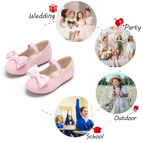 Image of PHIRAMIN Toddler Flower Girl Dress Shoes - Little Girl Ballet Flats Bow Wedding Party