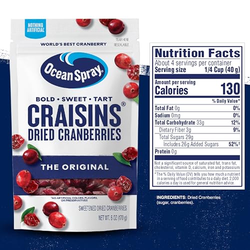 Image of Ocean Spray Craisins Original Dried Cranberries, Dried Fruit, 6 Oz Pouch