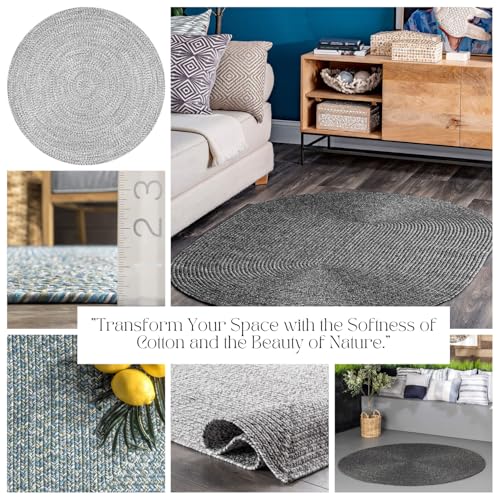 Image of Handwoven Natural Rectangular Cotton Fibres, Braided Reversible Jute and Cotton Round Rug /Carpet for Bedroom Living /Dining Room (5x8 feet, grreen)