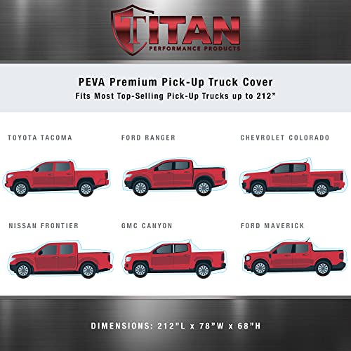 Image of Titan Premium Multi-Layer PEVA Car Cover for Mid-Size Pick-up Trucks 200-212 inch. Waterproof, UV Protection, Anti-Scratch Protective Lining, Driver-Side Zippered Opening. Fits Tacoma, Ranger and More.