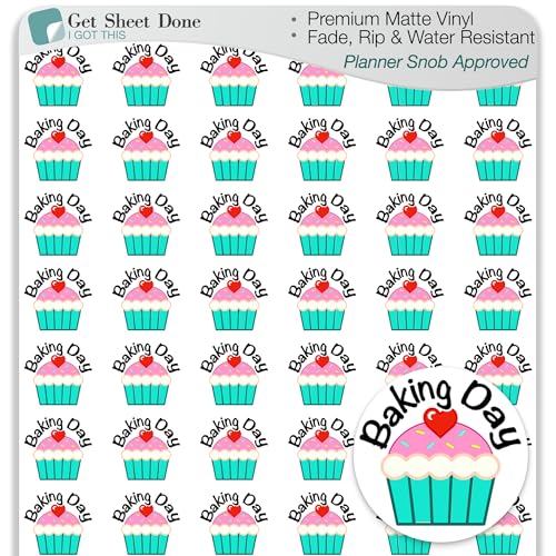 Baking Day Me Time Stickers / 54 Fun Vinyl Stickers (1/2”) / Bake Sale Relaxation Self-Care/Essential Productivity Life Planner Stickers/Bujo Bulleted Journal (One Sheet)