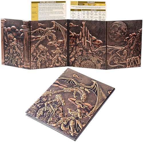 DM Screen for DND with 4 Wider Panels - Stunning Panoramic Battle Scene & Clear Game Master GM Pockets - 3D Embossed Faux Leather Dungeon Master Screen for D&D, RPG (Fits US Letter 8.5 x 11)