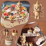 GZGXKJ 25 sztuk dekoracji tortów dla dzieci, miś brązowy, miś Teddy, ozdoby do ciast, topper do tortu, brązowy miś Boho, dekoracja ciasta DIY, kulki "BABY", pudełko prezentowe, dekoracja tortu na