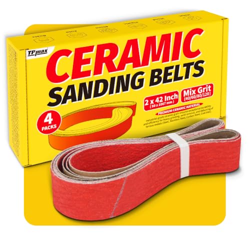 2x42 Inch Ceramic Sanding Belts (40/60/80/120 Grits) High-Performance Sander Sharpening Belts for Knife Making Metalworking and Woodworking