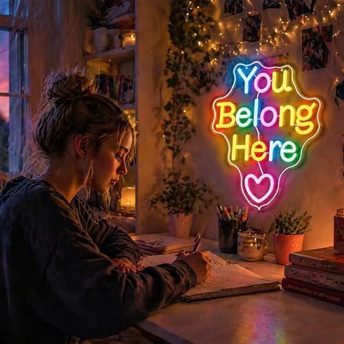 Image of You Belong Here Neon Sign for Wall Decor Light Up Sign Positive Led Signs for Class Room Party Home Wall Decor USB Powered