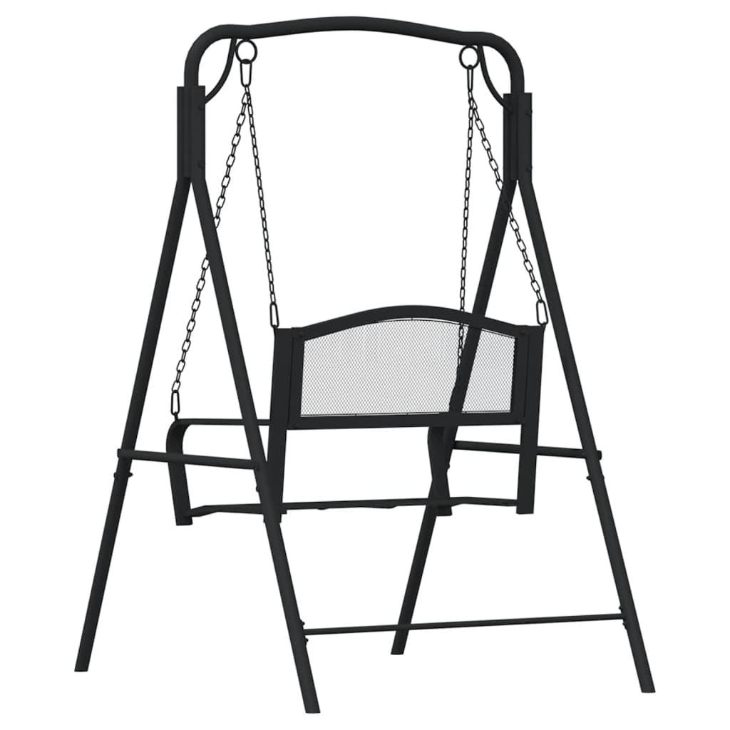 Dondolo Hollywood da 124 cm, in acciaio nero, con catena, classica panca sospesa per giardino e terrazza, panca in metallo, 124 x 117 x 168 cm