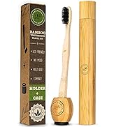 Bamboo Charcoal Toothbrush with Travel Case & Holder Kit - Extra Soft Natural Bristles for Sensit...