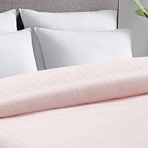 Lamanni Luxury Thermal Cotton Blankets - 405 Gsm 100% Cotton Soft, Cozy, Breathable Bed Blanket For Couch Or Bed In Chevron Weave For Layering - All Season Blanket (Light Pink, King) #TOP3