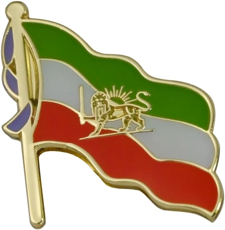 Iran Lion Flag Lapel Pin Badge Brooch, Gold Tone Metal with Paints, 20mm x 16mm, Pin Back Fastening, 10 Piece A Pack