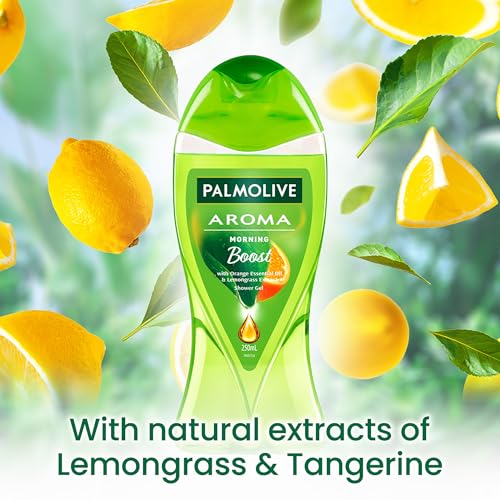 Image of Palmolive Aroma Morning Tonic Body Wash, 250ml Shower Gel Single Bottle, 100% Natural Citrus Essential Oil & Lemongrass Extracts for a Smooth Skin, Green