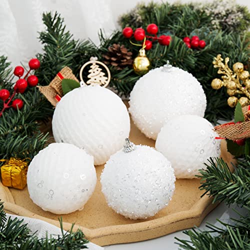 3.15" Christmas Ball Ornaments 12 Pcs Glitter Sequin Foam Ball Shatterproof Christmas Decorations Tree Balls Xmas Hanging Balls For Xmas Trees Wedding Party Holiday Decorations(White) #TOP3