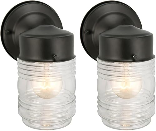 Design House 502195 Jelly Jar - Lámpara de pared para interiores y exteriores, color negro (paquete de 2) Negro -,Bronce aceitado