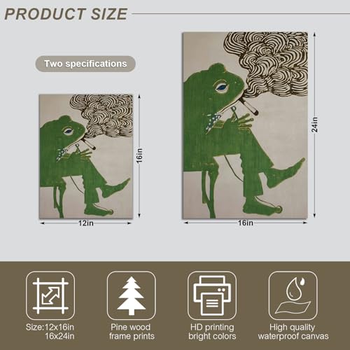 ALMLZL Green Funny Smoking Frog Canvas Wall Art for Bar Bedroom 16x24 Inch by ALMLZL - Used condition - Image 7