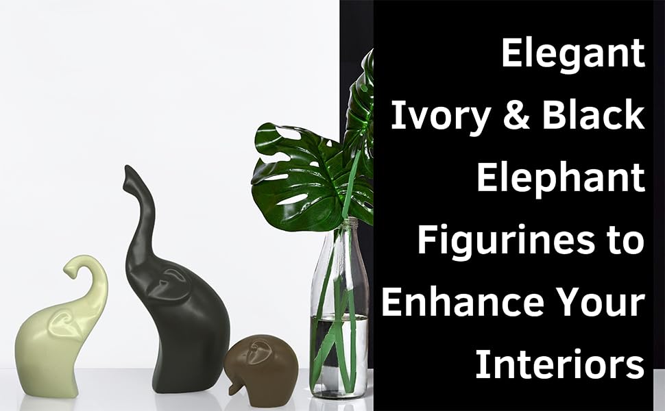 Image of NOSCOMP Home Decor Elephant Family Statue Ceramic Figures Showpieces for Home Decor - (Set of 3, Black, White, and Ginger)