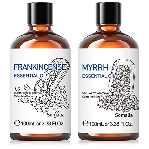 HIQILI Frankincense and Myrrh Essential Oil, 100% Pure & Natural Frankincense and Myrrh Oil Perfect for Skin, Roll On, Aromatherapy, Diffuser, Soap & Candle Making â 3.38 Fl Oz