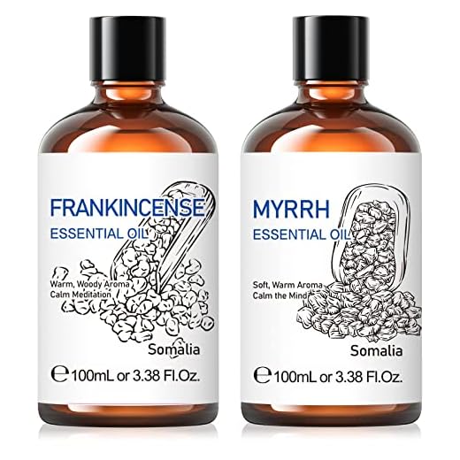 HIQILI Frankincense and Myrrh Essential Oil, 100% Pure & Natural Frankincense and Myrrh Oil Perfect for Skin, Roll On, Aromatherapy, Diffuser, Soap & Candle Making – 3.38 Fl Oz