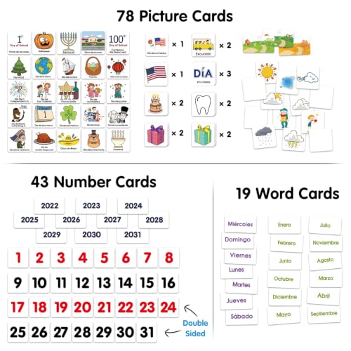 Image of Spanish Calendar and Weather Pocket Chart, Classroom Organized Chart, 140 Pieces (Spanish)
