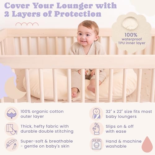100% Waterproof Baby Lounger Cover - 2-Ply Organic Cotton Slipcovers Keep Your Lounger Clean & Your Baby Comfy - Machine Washable - (Lounger Not Included) - Blue by Lunapuer - Used condition - Image 5