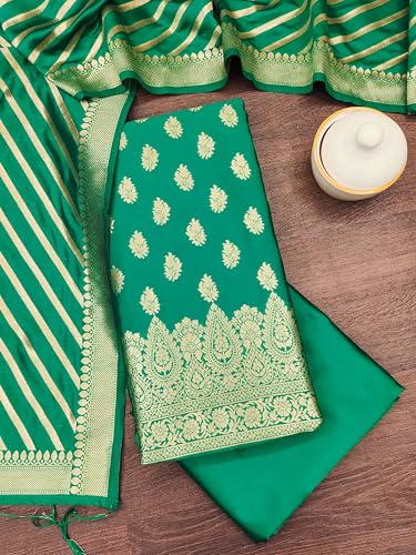 Image of DEVANGI Women's Banarasi Silk Unstitched Salwar Suit Dress Material With Dupatta
