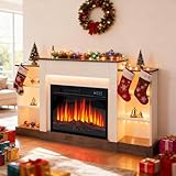 1500W Elektrischer Wandkamin mit Heizfunktion, 3D-Flammeneffekt, stimmungsvolle Beleuchtung, Fernbedienung, Timer-Funktion, Thermostatsteuerung mit Staufach